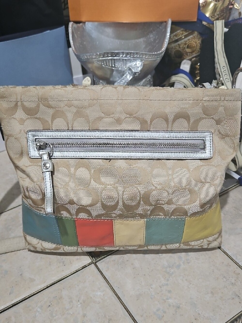 Coach F17441 Khaki Signature Canvas Crossbody with Color Block - Picture 6 of 14